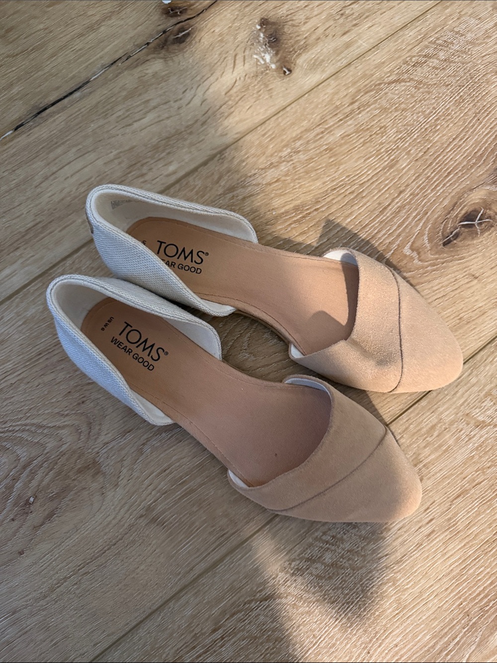 Toms Beige and Off-White D'Orsay Flats